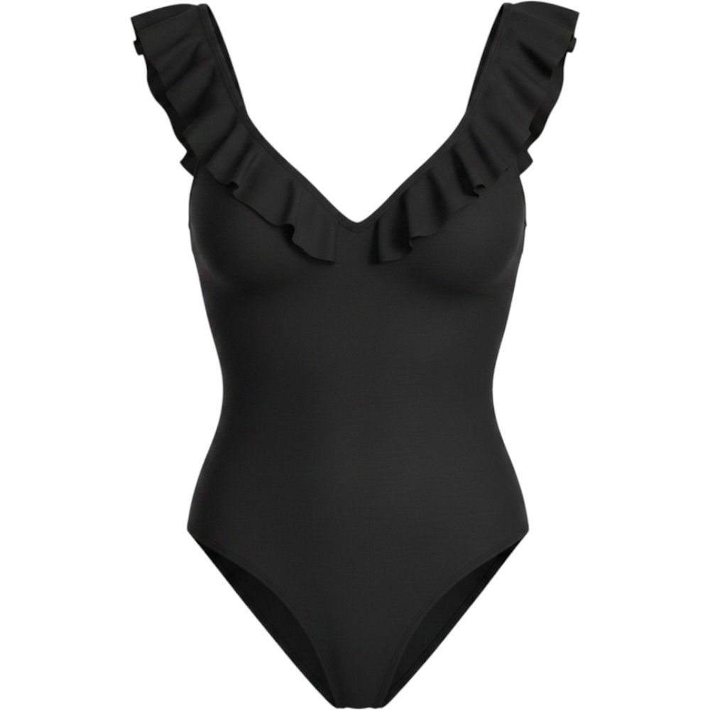 Eberjey So Solid Loreta Ruffle Trim One‎ Piece Swimsuit Black Women's Medium